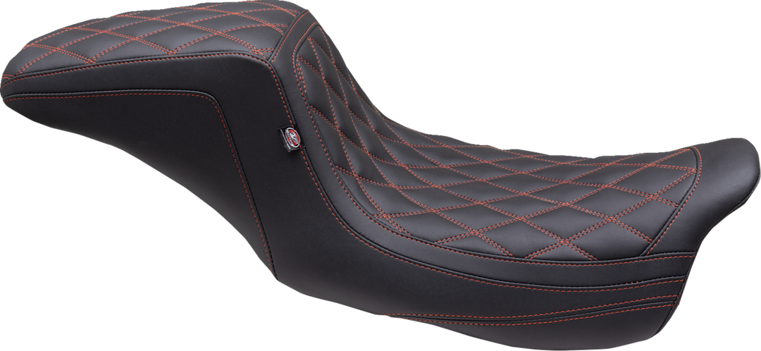 MUSTANG One Piece 2-Up Squareback Seat - Double Diamond - American Beauty Red/Orange Stitch - FL '08-'25 75299AB