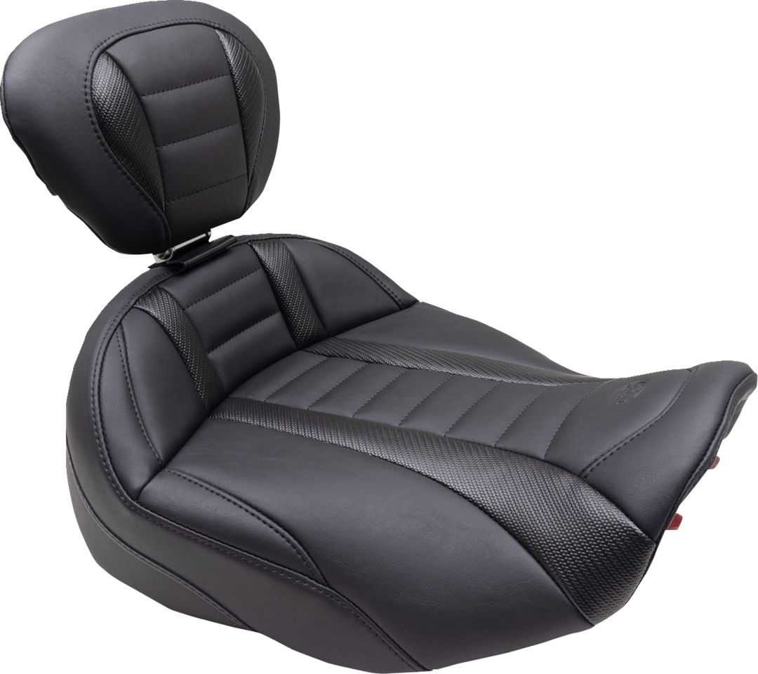 MUSTANG Deluxe Touring Solo Seat - w/ Backrest - Black Stitch - FLT/FLH '23-'25 89401