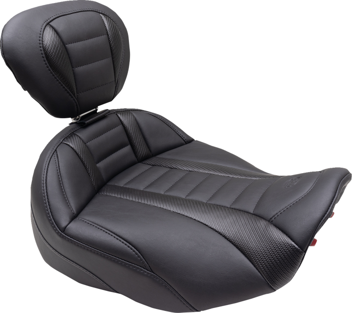 MUSTANG Deluxe Touring Solo Seat - w/ Backrest - Black Stitch - FLT/FLH '23-'25 89401