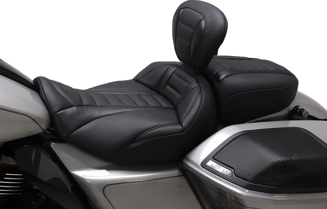 MUSTANG Deluxe Touring Solo Seat - w/ Backrest - Black Stitch - FLT/FLH '23-'25 89401