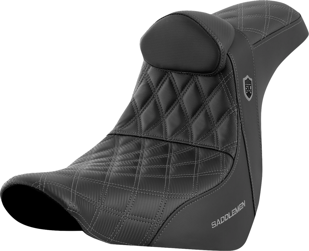 SADDLEMEN Pro Series SDC Performance Seat - w/ Backrest - Gray Stitch - FL/FX '18-'23 - SC81829GRERT