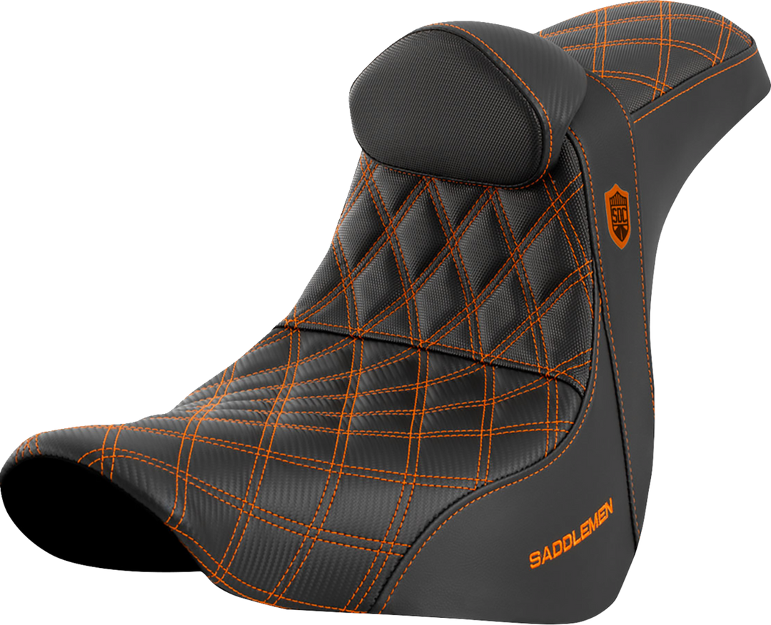 SADDLEMEN Pro Series SDC Performance Seat - w/ Backrest - Orange Stitch - FL/FX '18-'23 - SC81829ORART