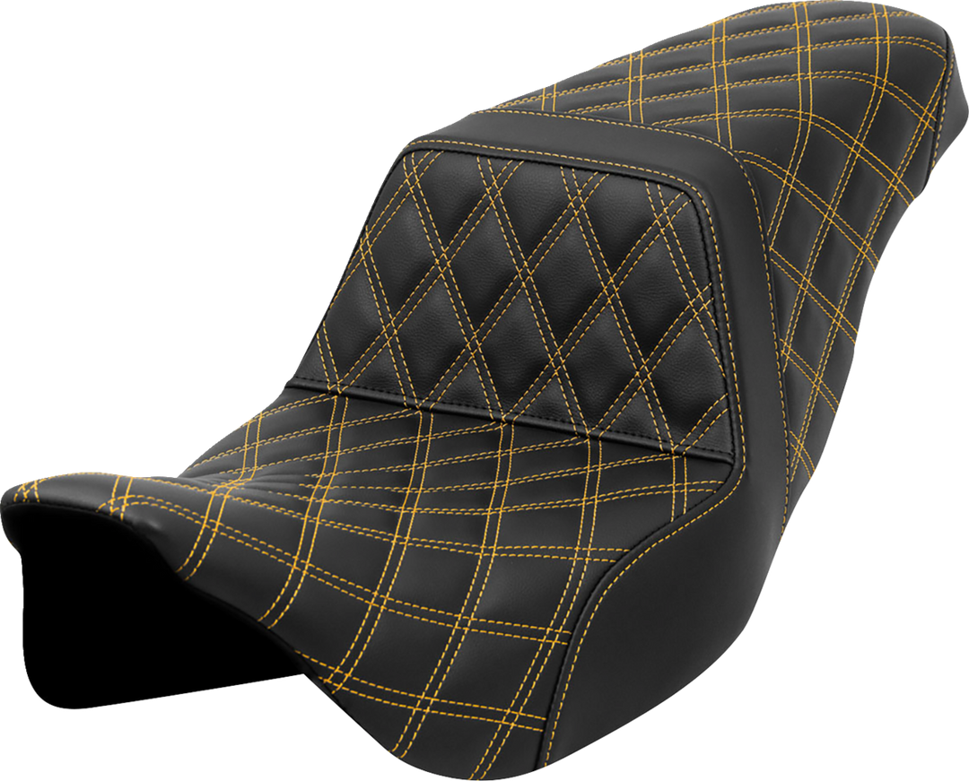 SADDLEMEN Step-Up Seat - Lattice Stitch - Gold Stitch - FLH/FLT '08-'23 808-07B-17507