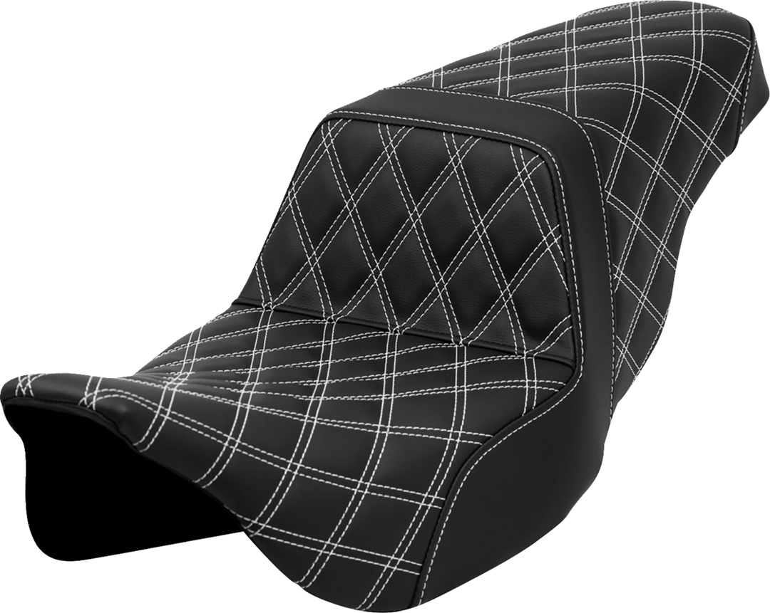 SADDLEMEN Step-Up Seat - Lattice Stitch - White Stitch - FLH/FLT '08-'23 808-07B-17506