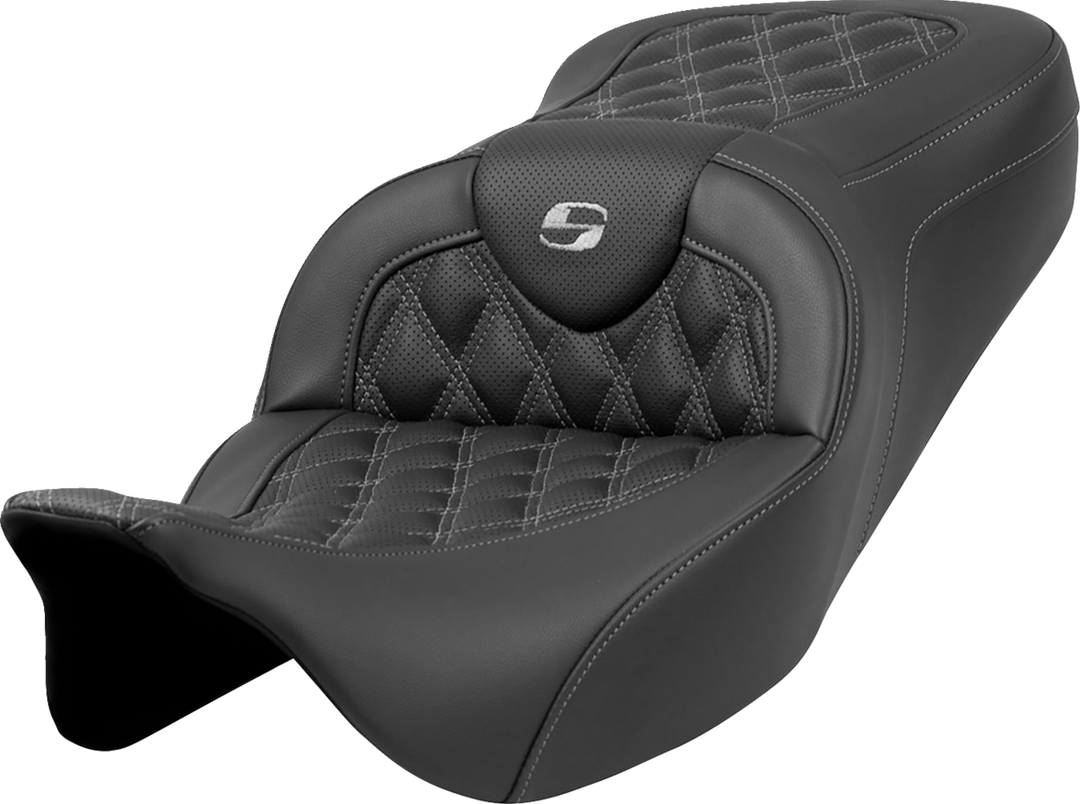 SADDLEMEN Roadsofa™ Seat - Lattice Stitch - Dark Gray Stitch - without Backrest - FLH/FLT '08-'23 808-07B-18202