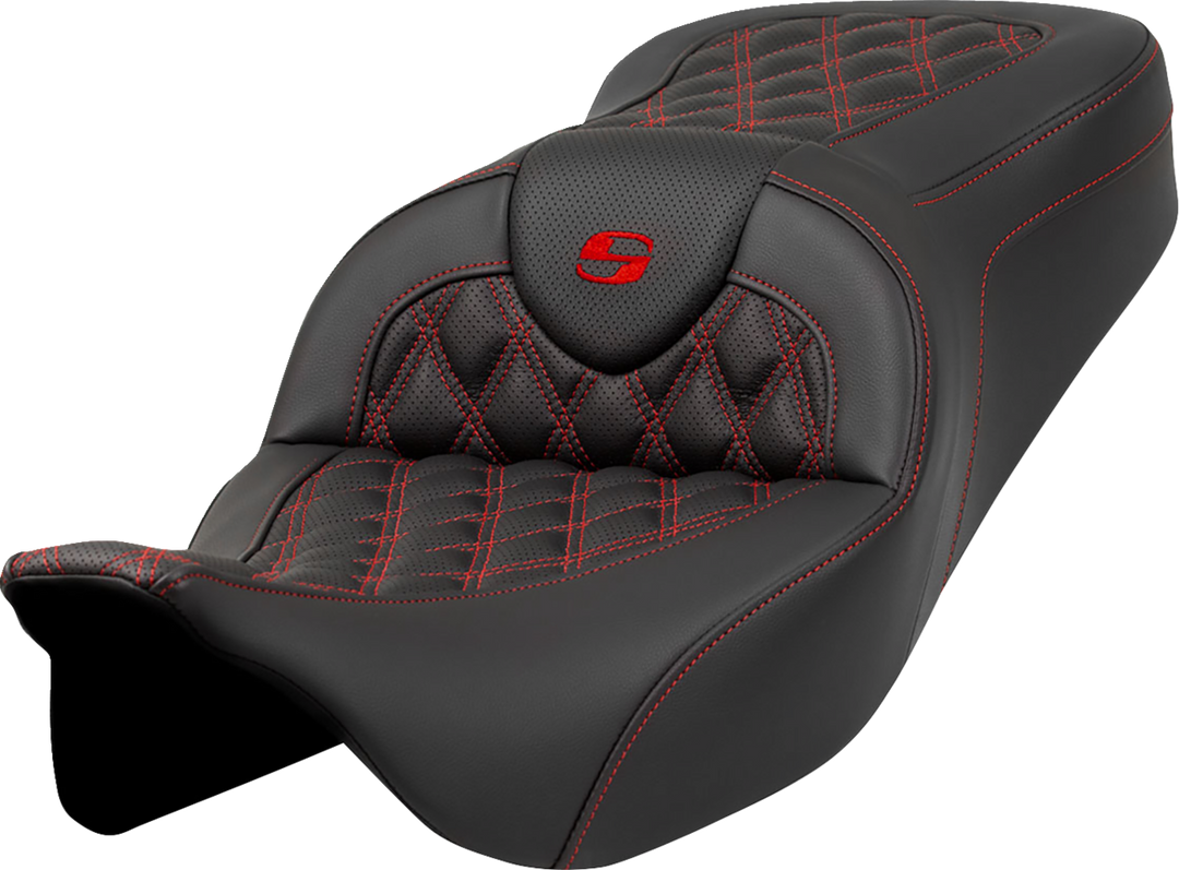 SADDLEMEN Roadsofa™ Seat - Lattice Stitch - Red Stitch - without Backrest - FLH/FLT '08-'23 808-07B-18204