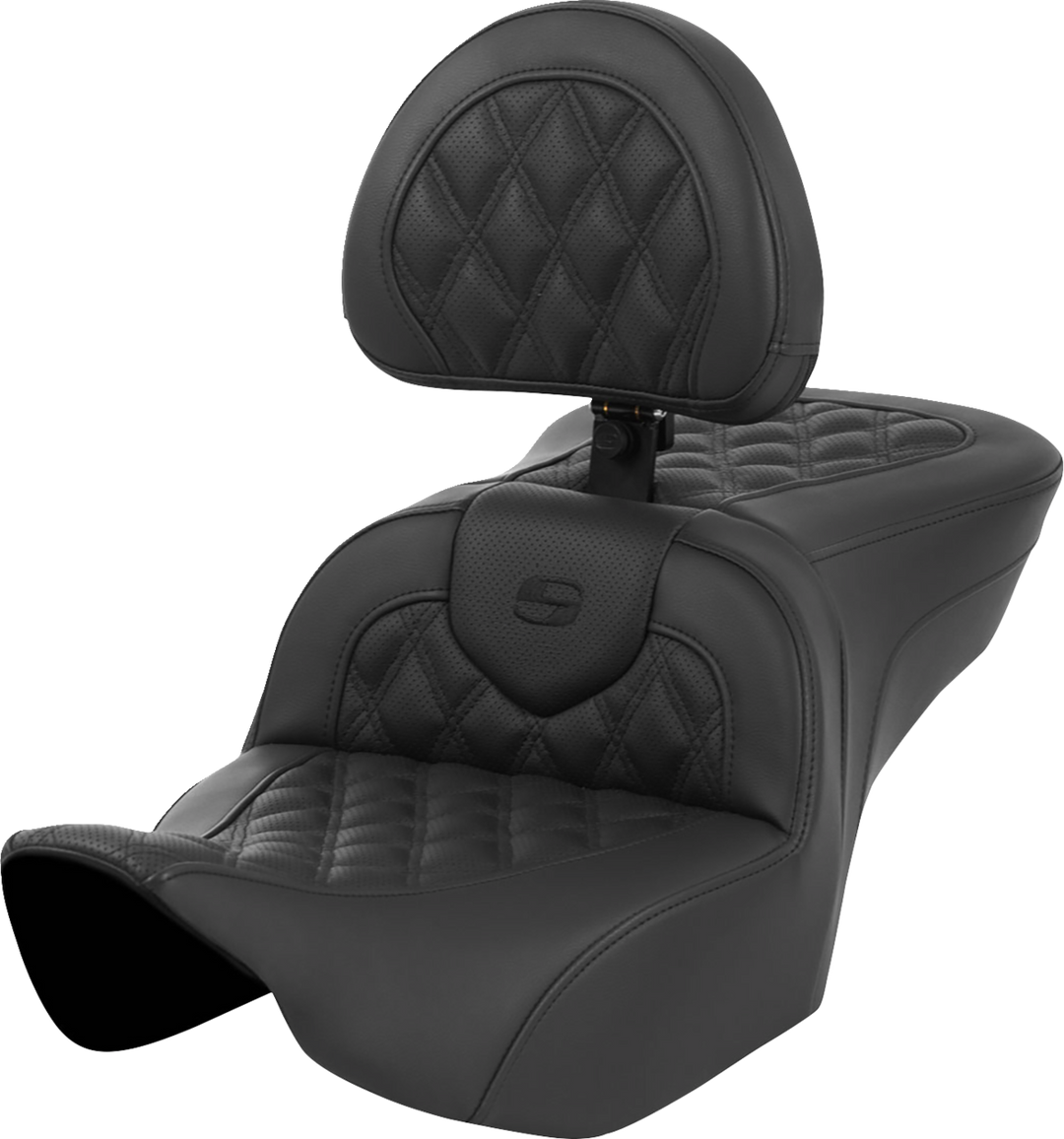 SADDLEMEN Roadsofa™ Seat - with Backrest - Lattice Stitch - Black - FL '23-'24 823-07-182BR