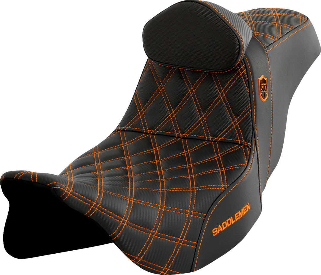 SADDLEMEN Pro Series SDC Performance Seat - w/ Backrest - Orange Stitch - FLH/FLT '08-'23 - SC80807ORART