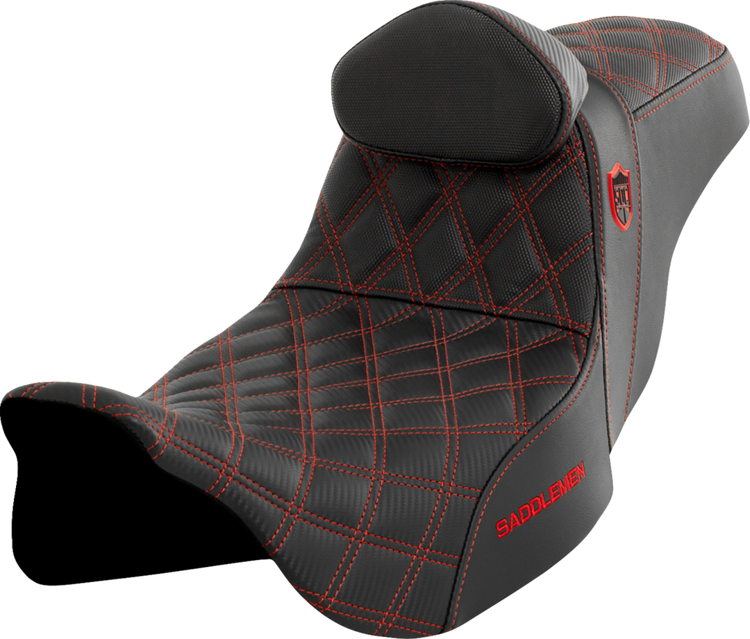 SADDLEMEN Pro Series SDC Performance Seat - w/ Backrest - Red Stitch - FLH/FLT '08-'23 - SC80807REDRT