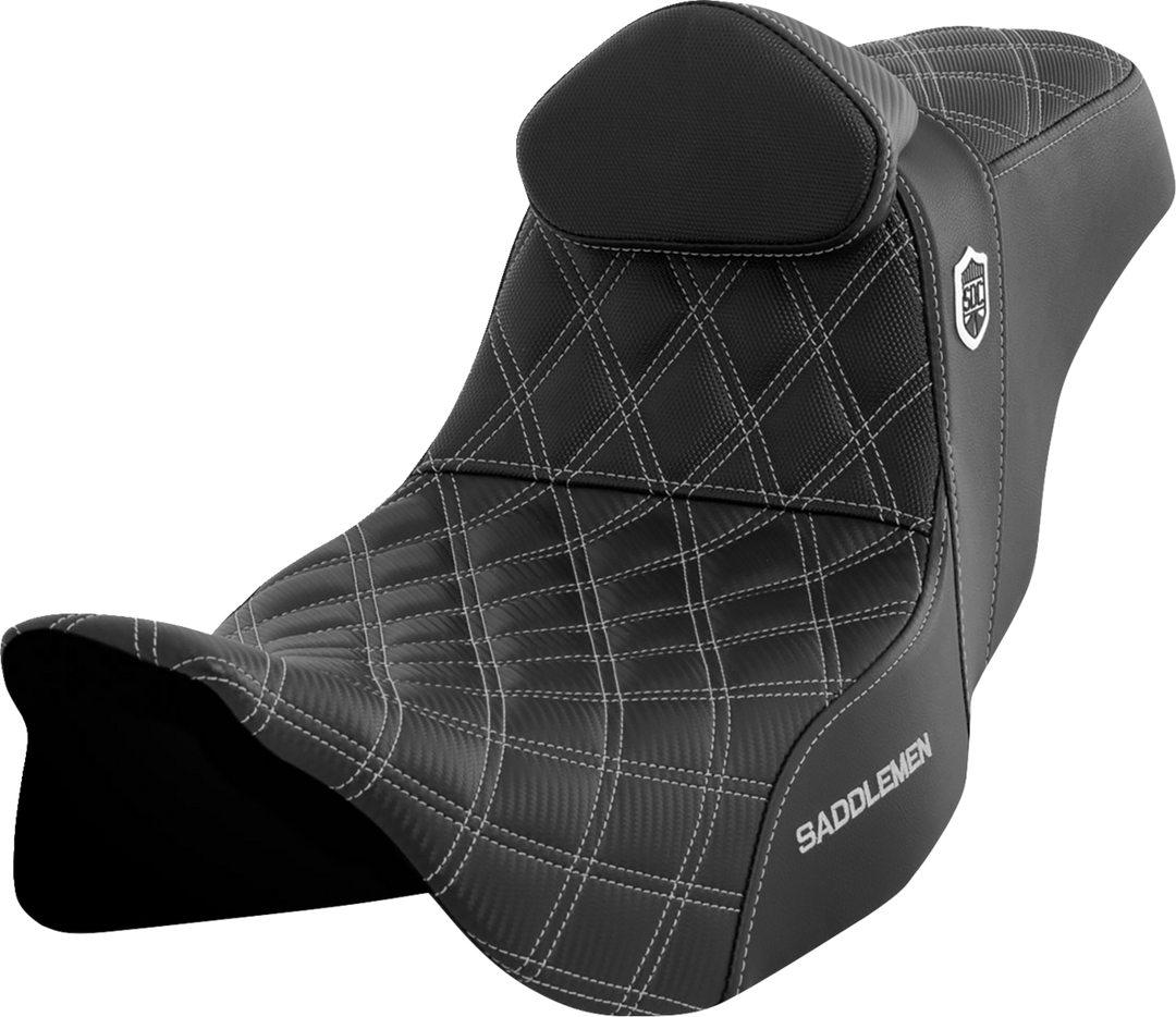 SADDLEMEN Pro Series SDC Performance Seat - w/ Backrest - Silver Stitch - FLH/FLT '08-'23 - SC80807SILRT