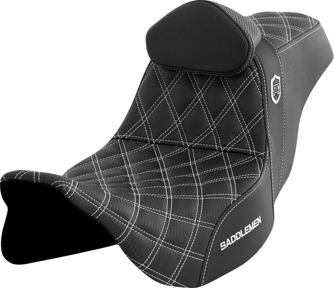 SADDLEMEN Pro Series SDC Performance Seat - w/ Backrest - White Stitch - FLH/FLT '08-'23 - SC80807WHIRT