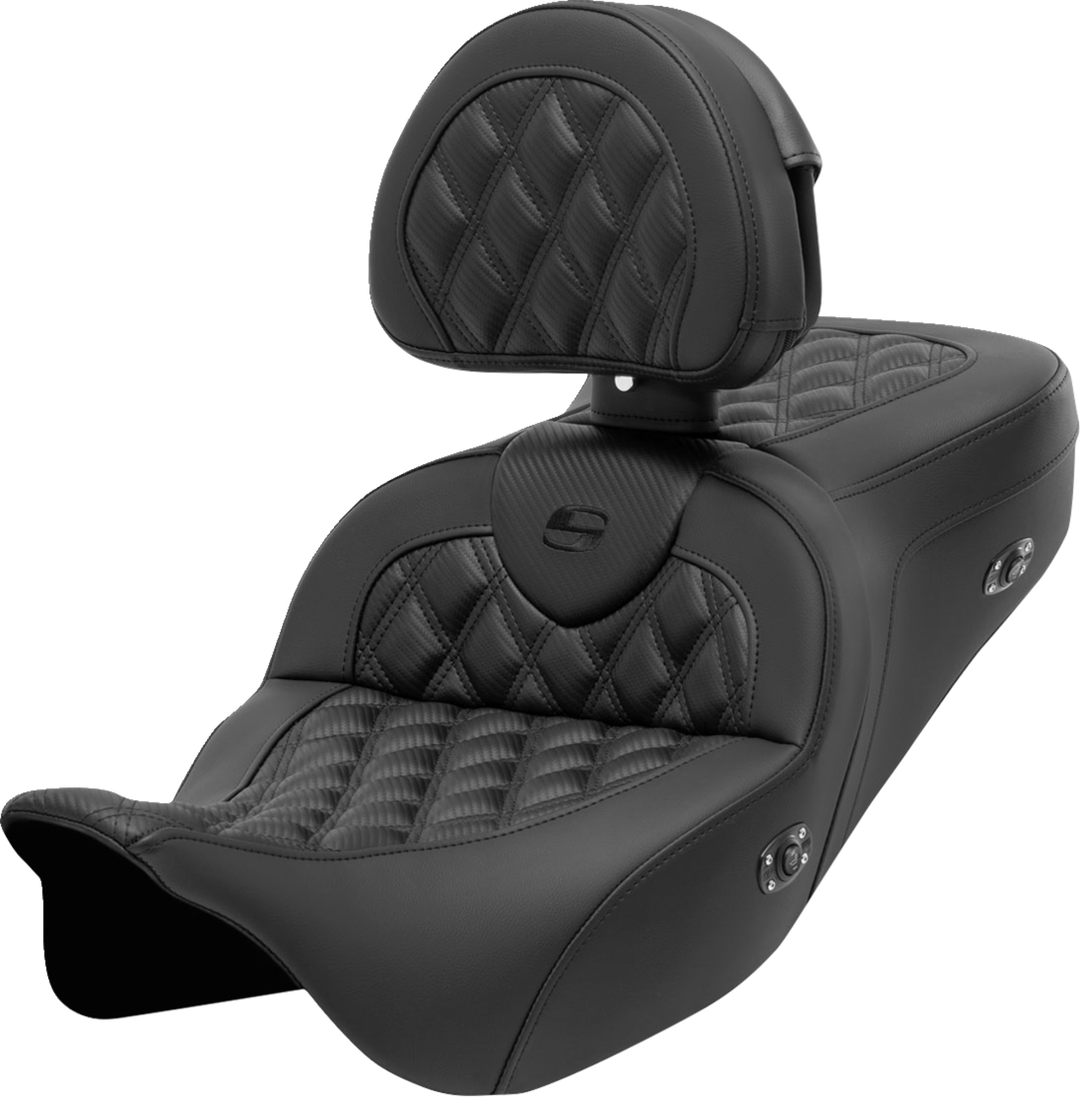 SADDLEMEN Roadsofa™ Seat - with Backrest - Lattice Stitch - Carbon Fiber - FL '08-'23 808-07B-206C0