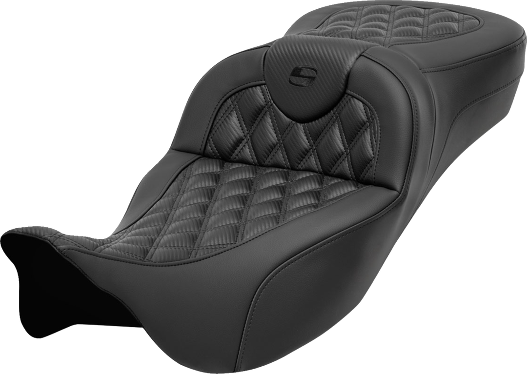 SADDLEMEN Roadsofa™ Extended Reach Seat - without Backrest - Lattice Stitch - Carbon Fiber - FL '08-'24 808-07B-20700