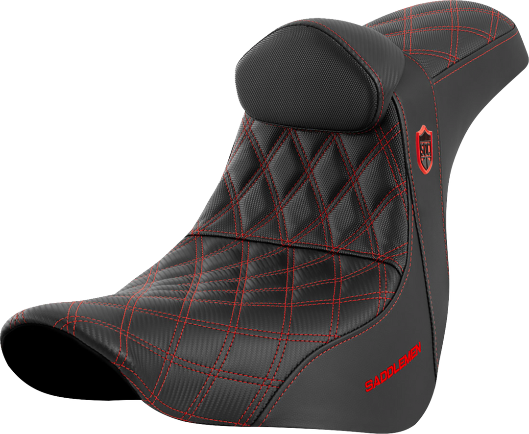 SADDLEMEN Pro Series SDC Performance Seat - w/ Backrest - Red Stitch - FL/FX '18-'23 - SC81829REDRT