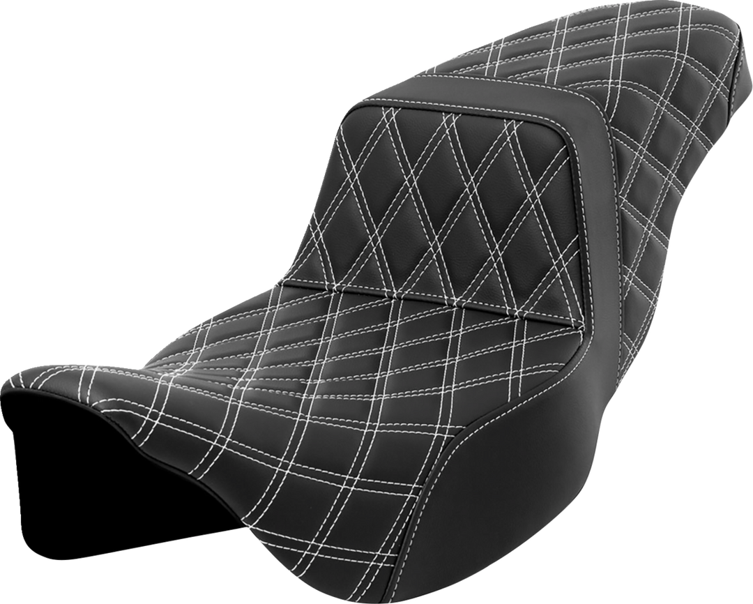 SADDLEMEN Step-Up Seat - Lattice Stitch - White Stitch - Extended Reach - FLH/FLT '08-'23 808-07E-17506