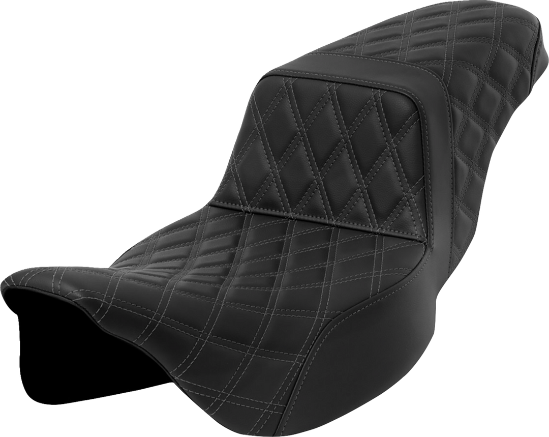 SADDLEMEN Step-Up Seat - Lattice Stitch - Dark Gray Stitch - Extended Reach - FLH/FLT '08-'23 808-07E-17502