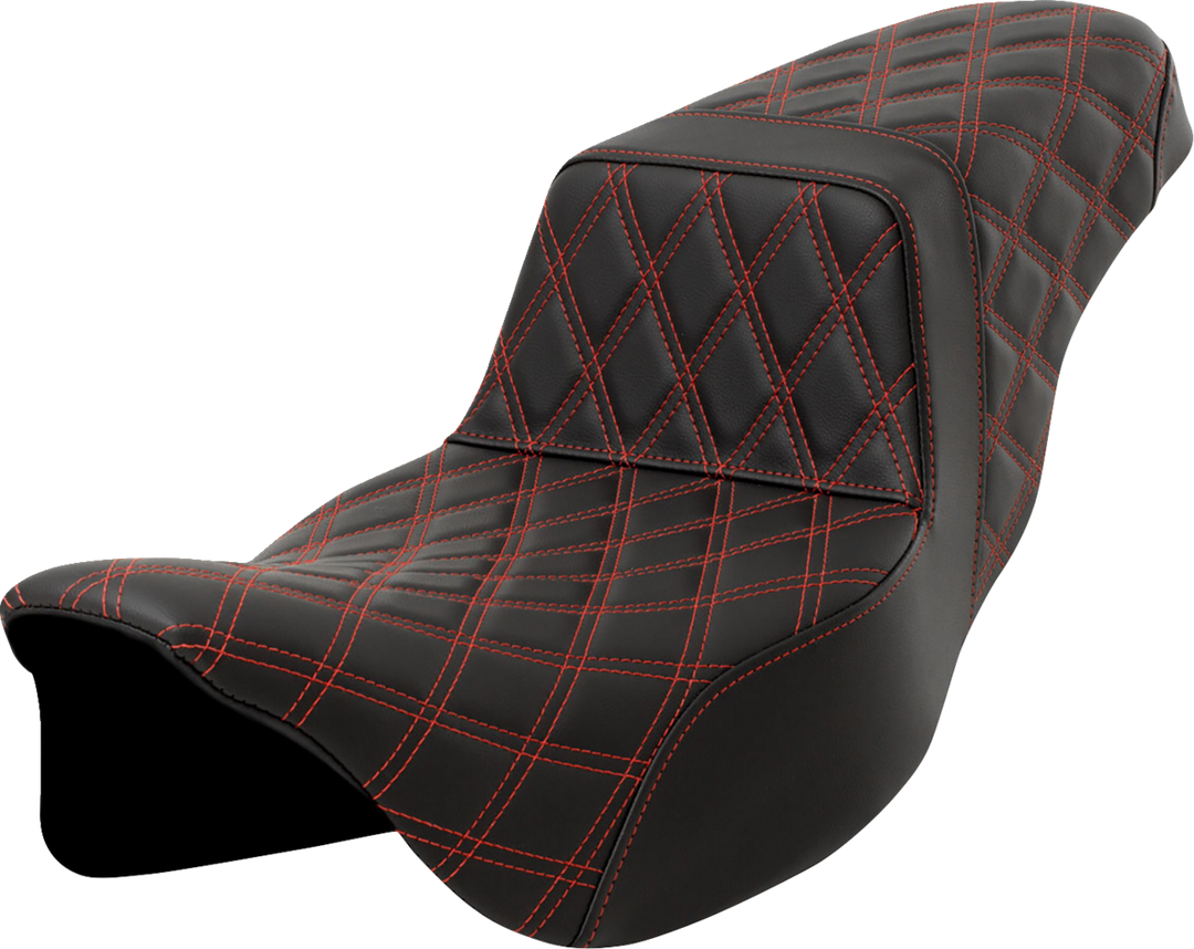 SADDLEMEN Step-Up Seat - Lattice Stitch - Red Stitch - Extended Reach - FLH/FLT '08-'23 808-07E-17504