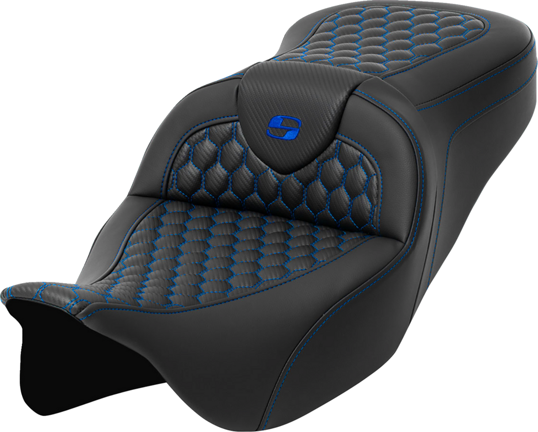 SADDLEMEN RoadSofa Seat - Honeycomb - Blue Stitch - without Backrest - FLH/FLT '08-'23 - 808-07B-18901