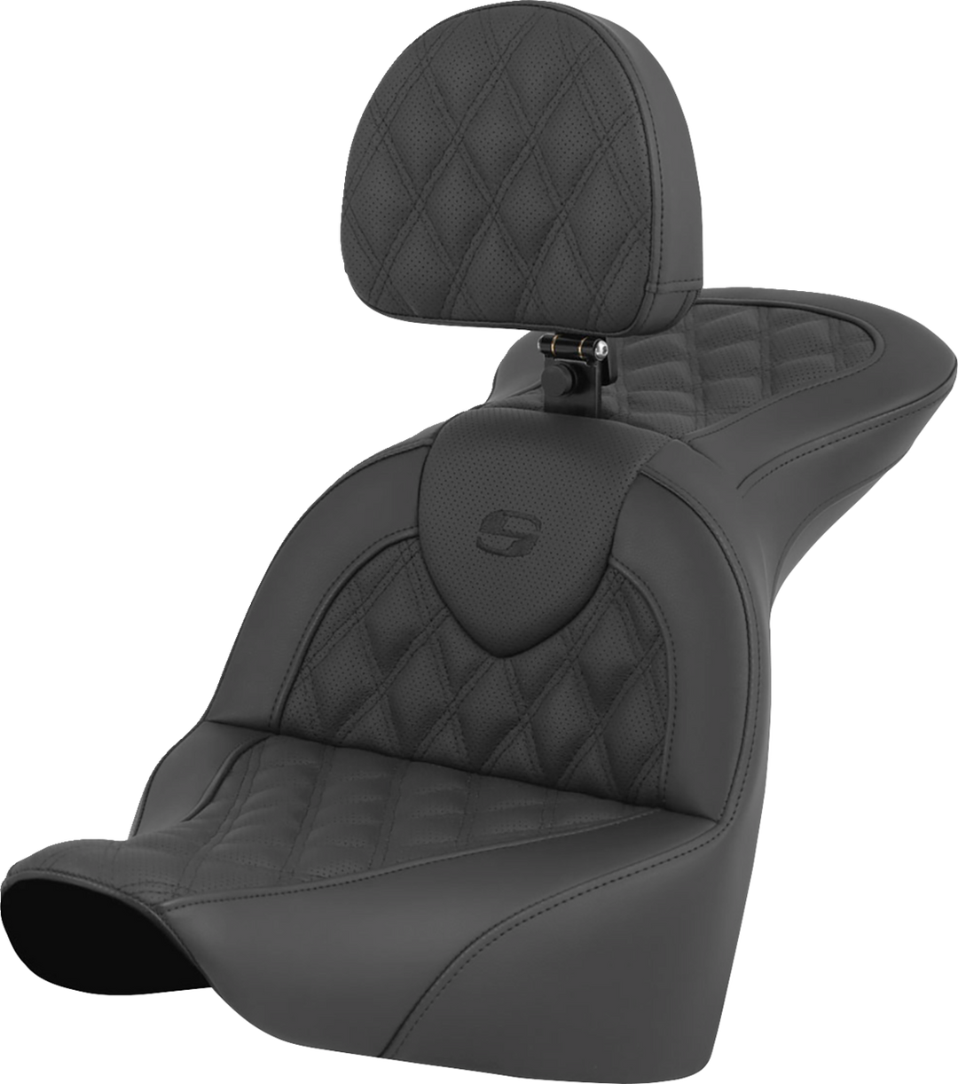 SADDLEMEN RoadSofa™ Seat - Lattice Stitch - with Driver Backrest - FLFB/FXBR '18-'24 818-27-182BR