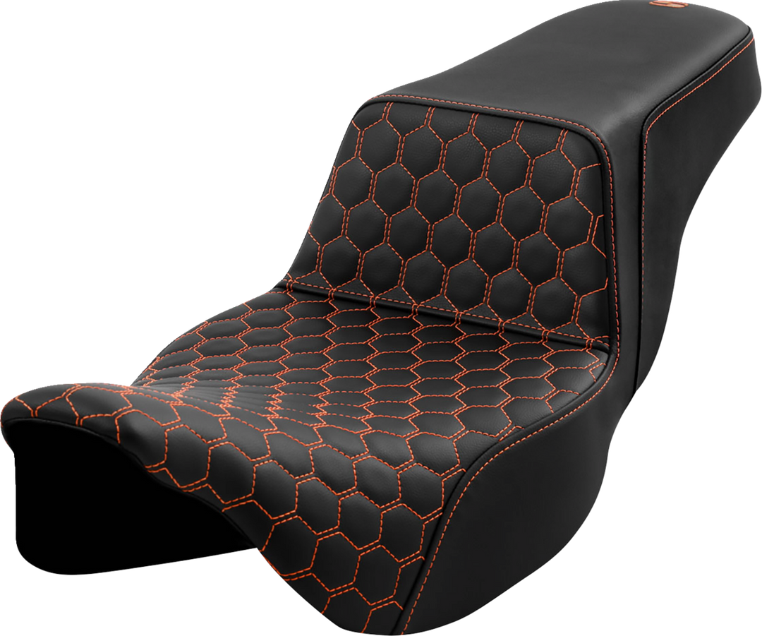 SADDLEMEN Step-Up Seat - Honeycomb - Extended Reach - Orange Stitching - FL '08-'23 - 808-07B-17803