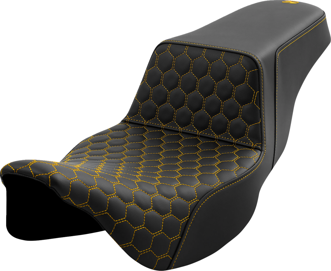 SADDLEMEN Step-Up Seat - Honeycomb - Extended Reach - Gold Stitching - FL '08-'23 - 808-07B-17807