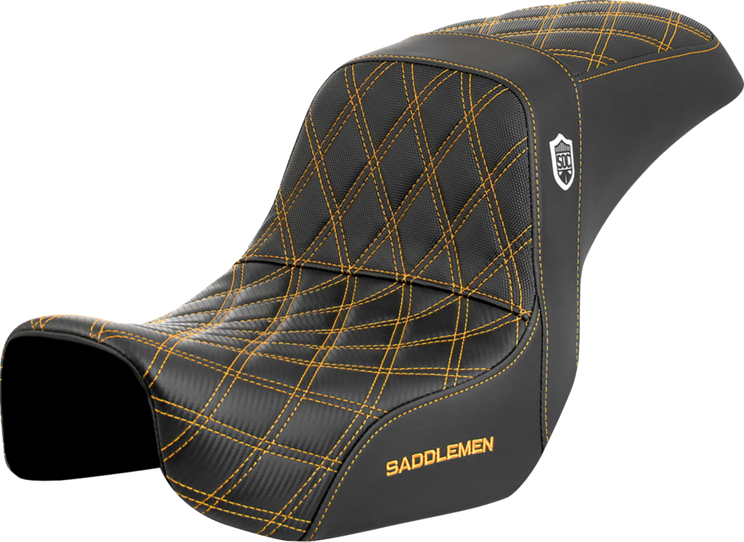 SADDLEMEN Pro Series SDC Performance Seat - Carbon Fiber/Lumbar Gripper - Gold Stitch - Dyna '06-'17 - SC80604GOL