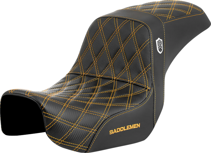 SADDLEMEN Pro Series SDC Performance Seat - Carbon Fiber/Lumbar Gripper - Gold Stitch - Dyna '06-'17 - SC80604GOL