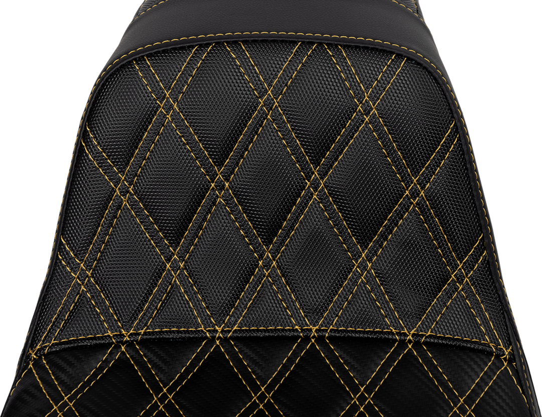 SADDLEMEN Pro Series SDC Performance Seat - Carbon Fiber/Lumbar Gripper - Gold Stitch - Dyna '06-'17 - SC80604GOL