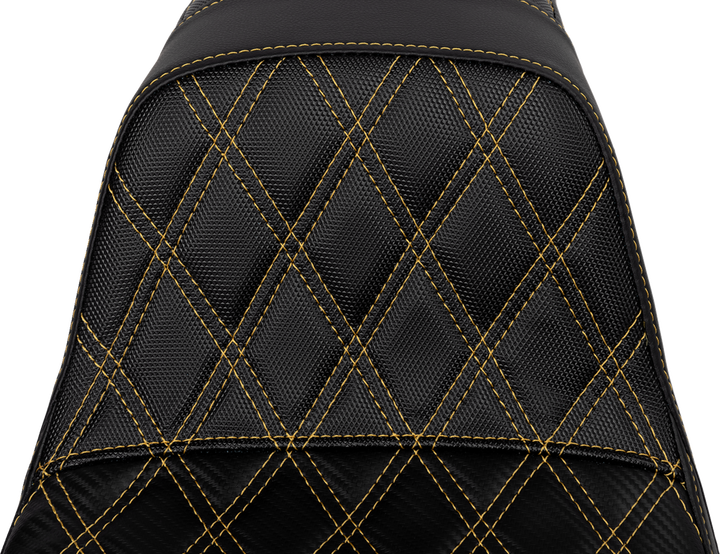 SADDLEMEN Pro Series SDC Performance Seat - Carbon Fiber/Lumbar Gripper - Gold Stitch - Dyna '06-'17 - SC80604GOL