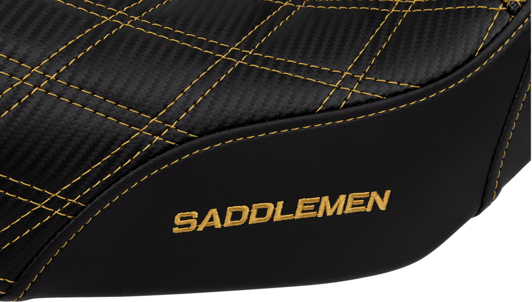 SADDLEMEN Pro Series SDC Performance Seat - Carbon Fiber/Lumbar Gripper - Gold Stitch - Dyna '06-'17 - SC80604GOL