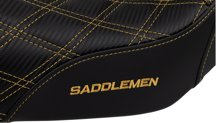 SADDLEMEN Pro Series SDC Performance Seat - Carbon Fiber/Lumbar Gripper - Gold Stitch - Dyna '06-'17 - SC80604GOL