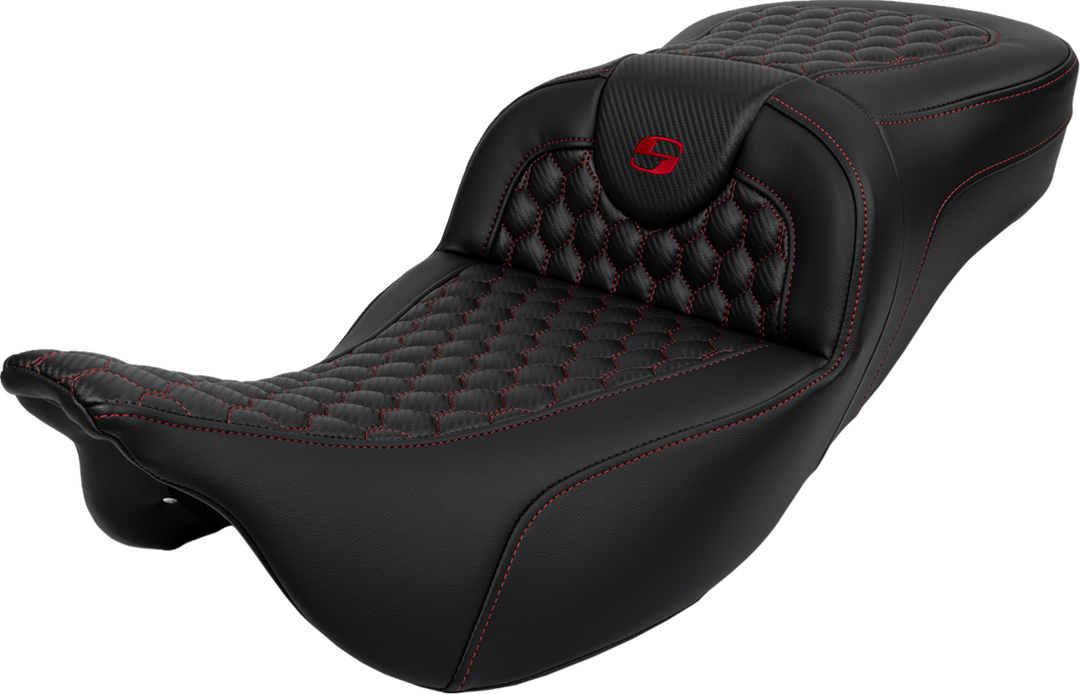 SADDLEMEN RoadSofa Seat - Honeycomb - Red Stitch - Extended Reach - without Backrest - FLH/FLT '08-'23 - 808-07B-19004
