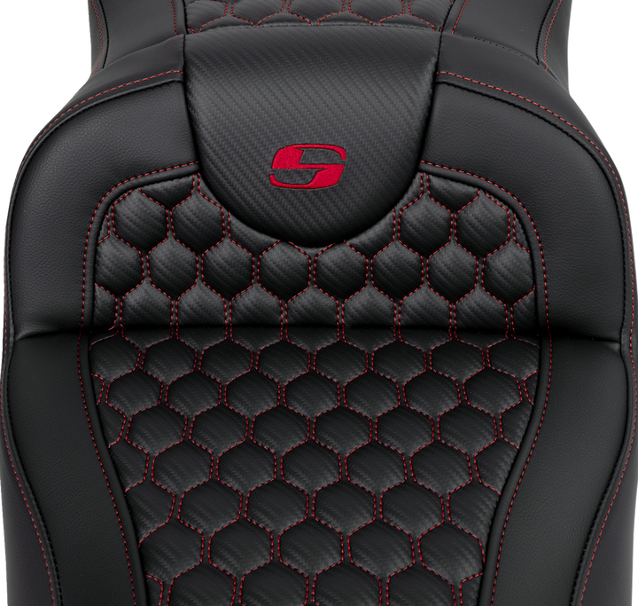 SADDLEMEN RoadSofa Seat - Honeycomb - Red Stitch - Extended Reach - without Backrest - FLH/FLT '08-'23 - 808-07B-19004