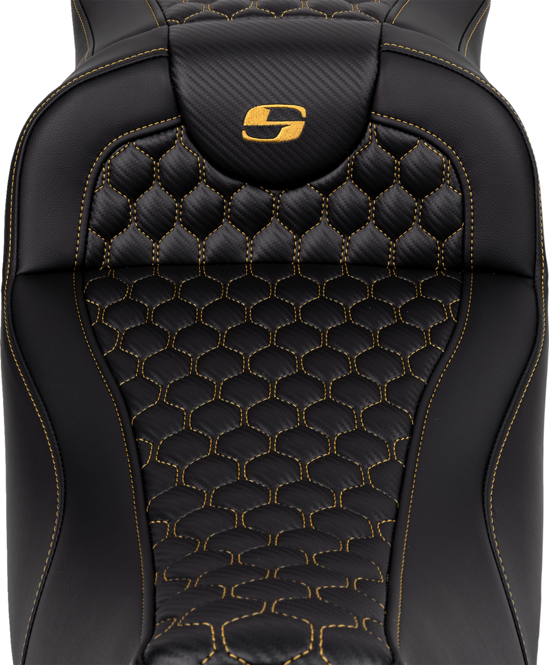 SADDLEMEN RoadSofa Seat - Honeycomb - Gold Stitch - Extended Reach - without Backrest - FLH/FLT '08-'23 - 808-07B-19007