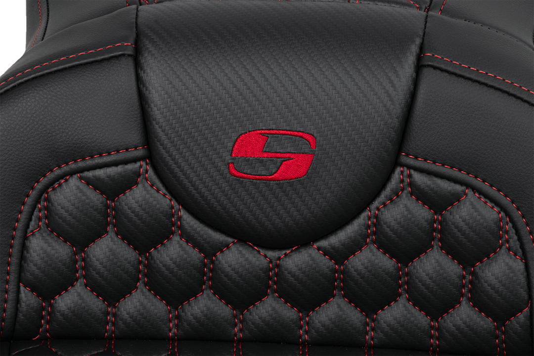 SADDLEMEN RoadSofa Seat - Honeycomb - Red Stitch - Extended Reach - without Backrest - FLH/FLT '08-'23 - 808-07B-19004
