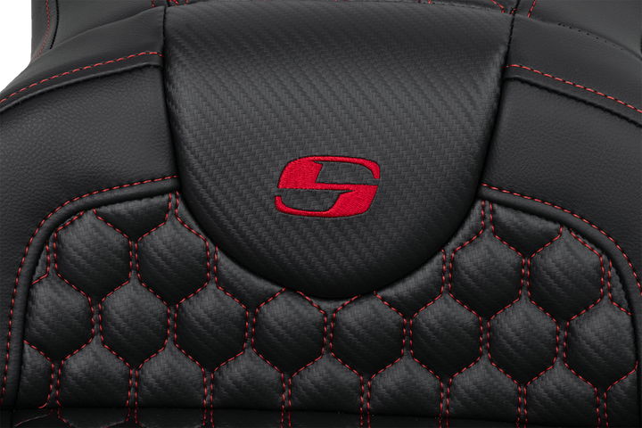 SADDLEMEN RoadSofa Seat - Honeycomb - Red Stitch - Extended Reach - without Backrest - FLH/FLT '08-'23 - 808-07B-19004