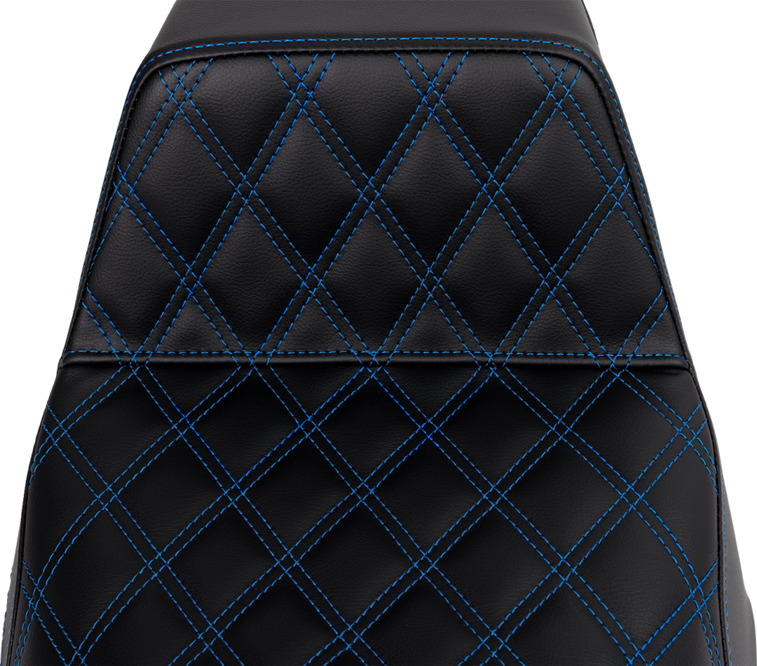 SADDLEMEN Step-Up Seat - Front Lattice Stitch - Blue Stitch - FLH/FLT '08-'23 808-07B-17201