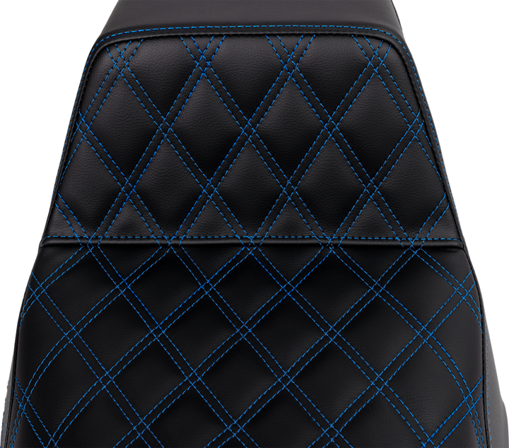 SADDLEMEN Step-Up Seat - Front Lattice Stitch - Blue Stitch - FLH/FLT '08-'23 808-07B-17201