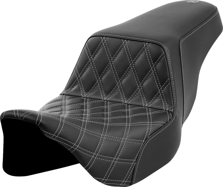 SADDLEMEN Step-Up Seat - Front Lattice Stitch - Dark Gray Stitch - FLH/FLT '08-'23 808-07B-17202