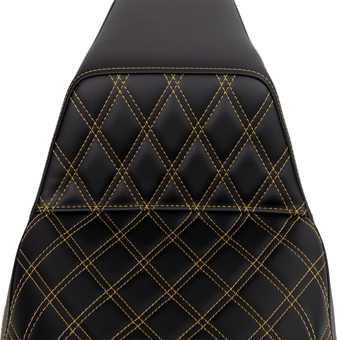 SADDLEMEN Step-Up Seat - Front Lattice Stitch - Gold Stitch - FLH/FLT '08-'23 808-07B-17207