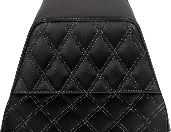 SADDLEMEN Step-Up Seat - Front Lattice Stitch - Dark Gray Stitch - FLH/FLT '08-'23 808-07B-17202