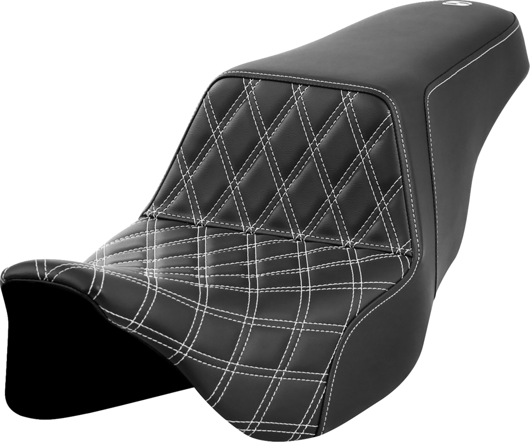 SADDLEMEN Step-Up Seat - Front Lattice Stitch - White Stitch - FLH/FLT '08-'23 808-07B-17206