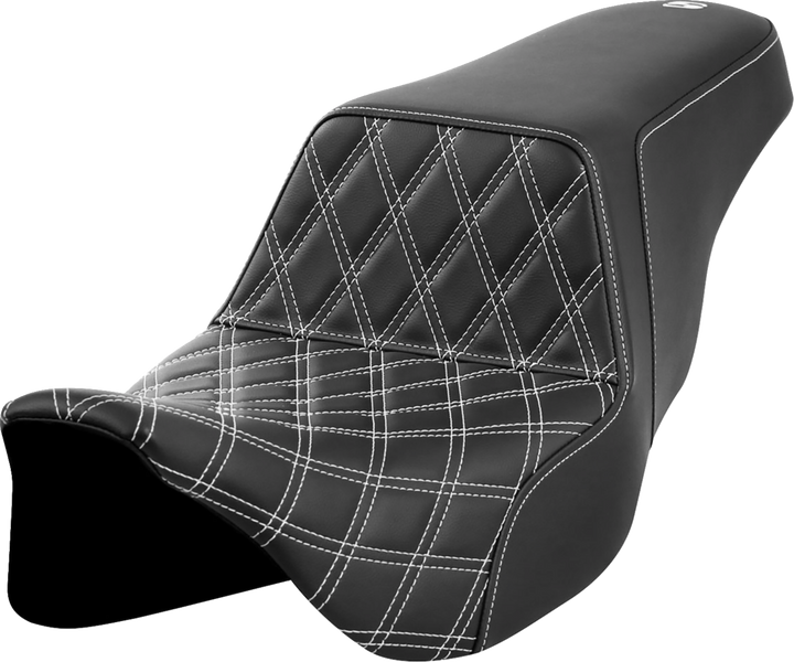 SADDLEMEN Step-Up Seat - Front Lattice Stitch - White Stitch - FLH/FLT '08-'23 808-07B-17206