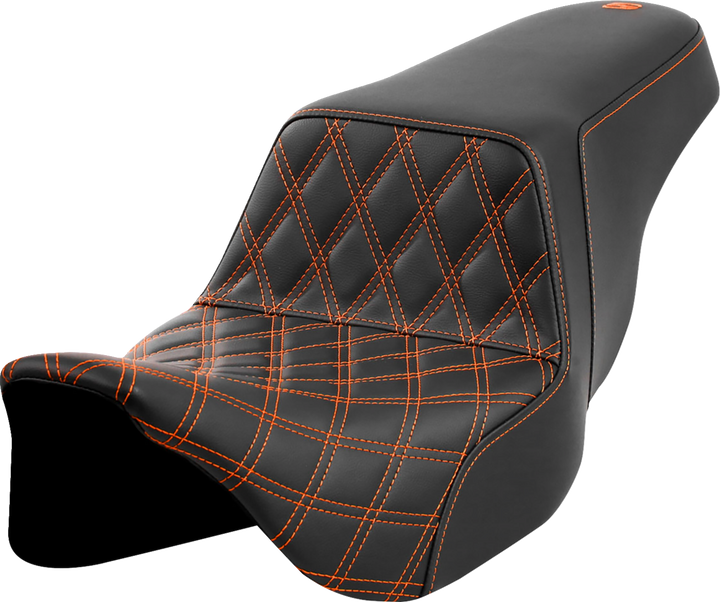 SADDLEMEN Step-Up Seat - Front Lattice Stitch - Orange Stitch - FLH/FLT '08-'23 808-07B-17203