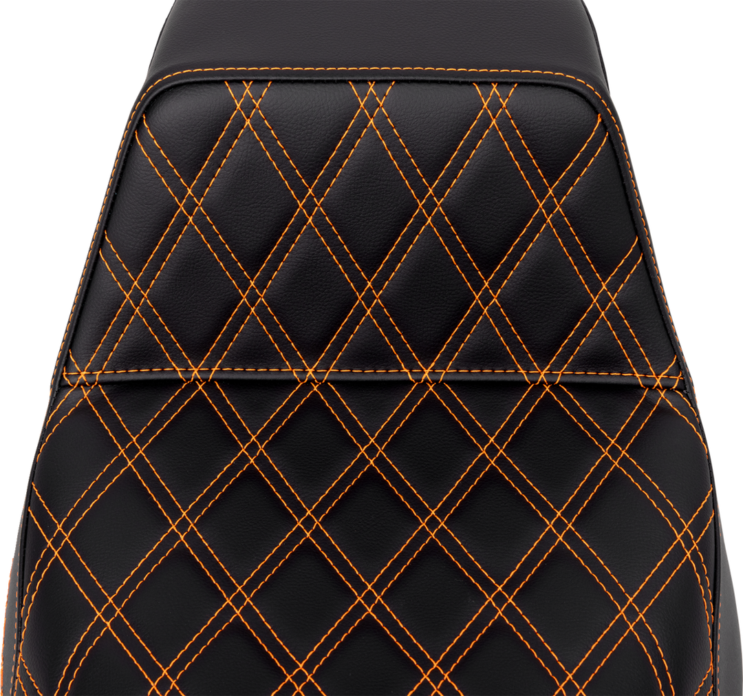 SADDLEMEN Step-Up Seat - Front Lattice Stitch - Orange Stitch - FLH/FLT '08-'23 808-07B-17203