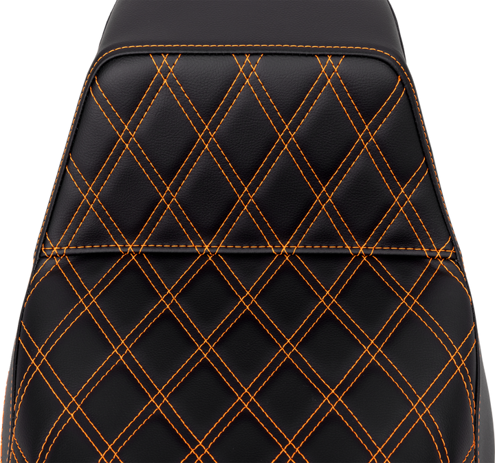 SADDLEMEN Step-Up Seat - Front Lattice Stitch - Orange Stitch - FLH/FLT '08-'23 808-07B-17203