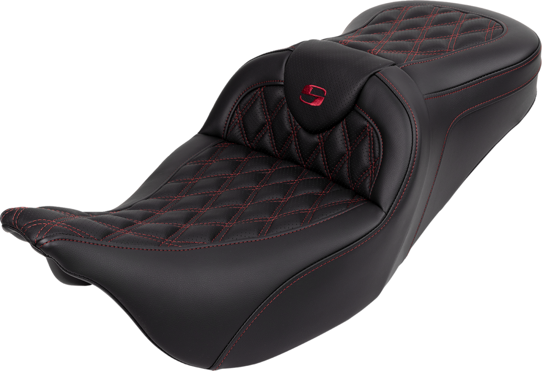 SADDLEMEN Roadsofa™ Seat - with Backrest - Wine Berry Stitch - FL '08-'23 808-07B-182B8