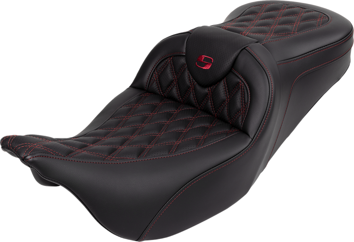 SADDLEMEN Roadsofa™ Seat - with Backrest - Wine Berry Stitch - FL '08-'23 808-07B-182B8