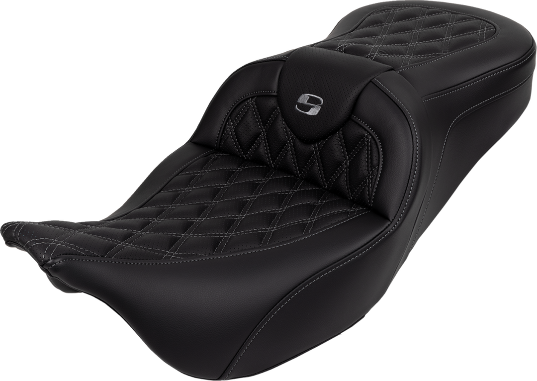 SADDLEMEN Roadsofa™ Seat - with Backrest - Dark Gray Stitch - FL '08-'23 808-07B-182B2