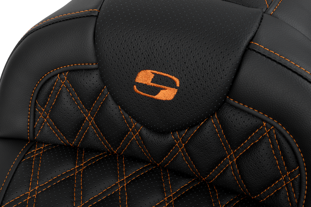 SADDLEMEN Roadsofa™ Seat - with Backrest - Orange Stitch - FL '08-'23 808-07B-182B3
